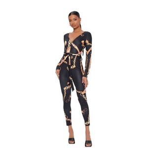SHEIN Tall Chain Print Belted Skinny Jumpsuit
